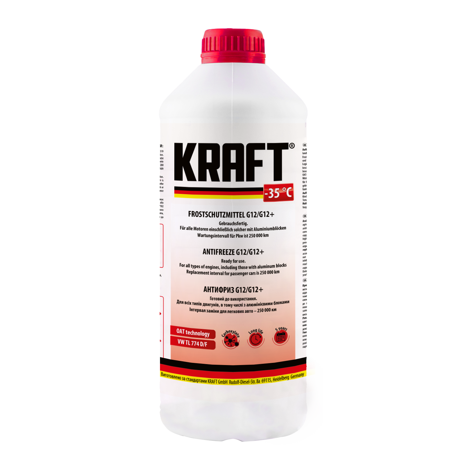 Антифриз готовий -35 °C KRAFT G12/G12+ червоний 1,5 л